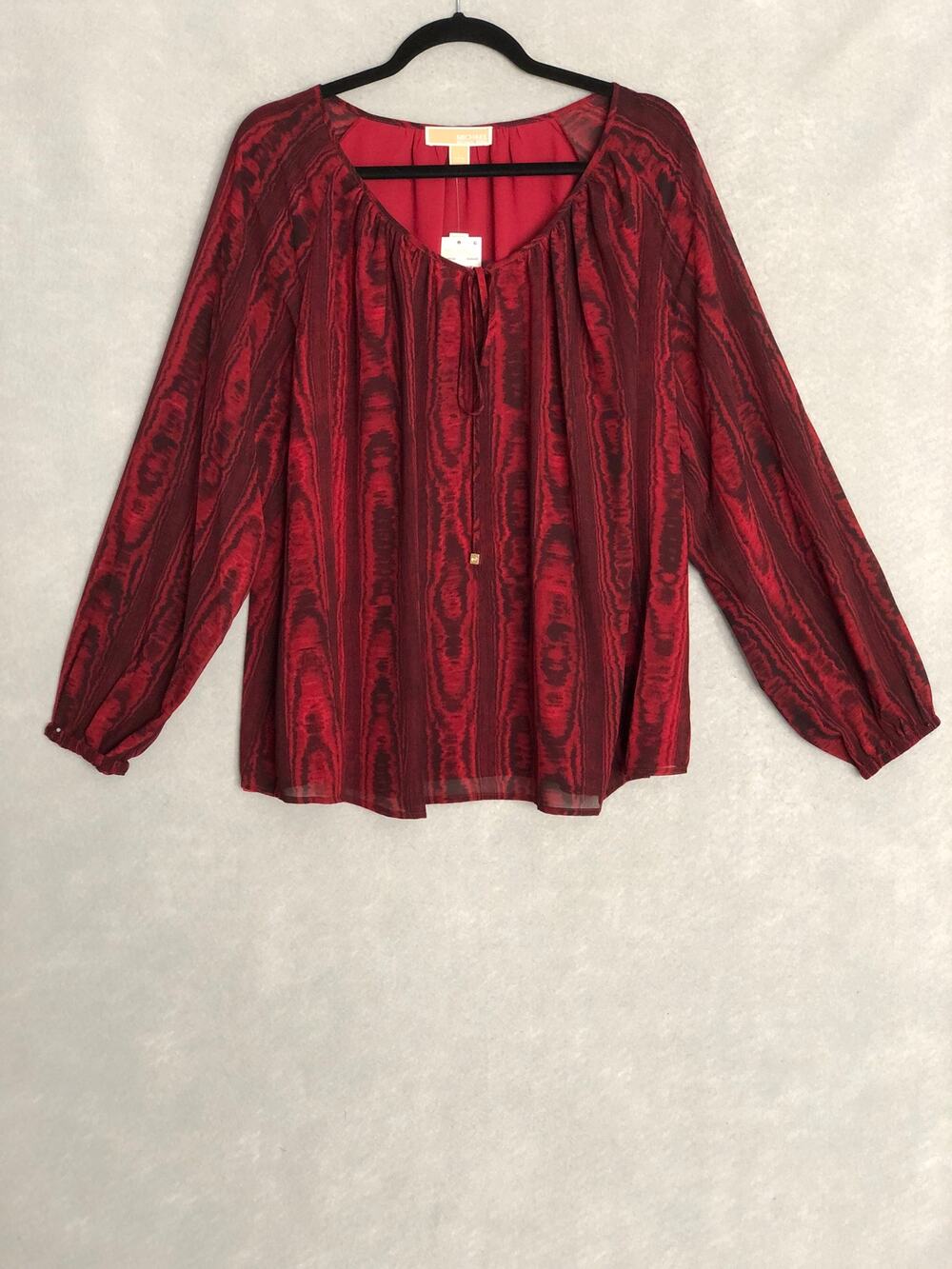 Michael Michael Kors Moire Tie Top Long Sleeve in Rhubarb Women's XL NEW